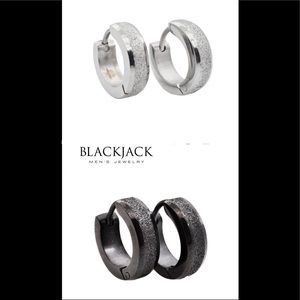 BLACKJACK 2 pair Huggie Sandblasted Stainless Steel Hoop Earrings BJES34BW $75